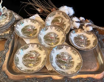 Vintage Johnson Brothers Friendly Village Berry Bowls Set | The Stone Wall, | England