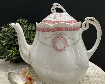 VTG KPM porcelain teapot white and pink flowers