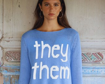 KNITTING PATTERN | They Them | Classic Sweater PDF Knitting Pattern | Easy-To-Knit Pullover | Open Neck Oversized Sweater | Nonbinary Gift
