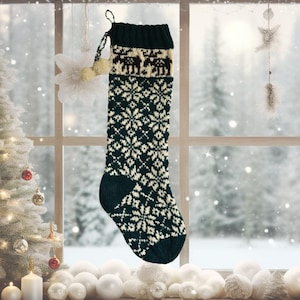 Moose Snowflake Christmas Stocking Knitting Pattern: Fair Isle Holiday Decor (PDF Pattern)
