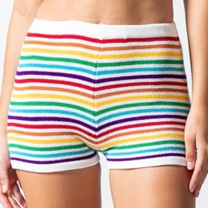 Women&#39;s Rainbow Boy Short Knitting Pattern -PDF Pattern Sizes XS to XL - Loungewear - Lounge Shorts - Pride Gifts - Crochet Shorts