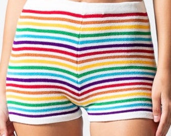 Women&#39;s Rainbow Boy Short Knitting Pattern -PDF Pattern Sizes XS to XL - Loungewear - Lounge Shorts - Pride Gifts - Crochet Shorts