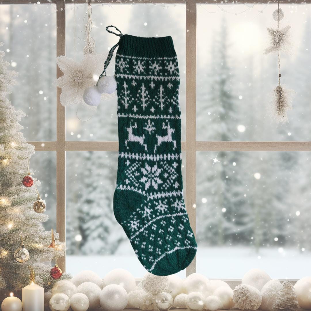 Reindeer Christmas Stocking Knitting Pattern: Fair Isle Holiday Decor ...
