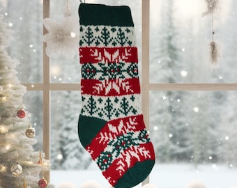 Fair Isle Schneeflocke Weihnachtsstrumpf Strickmuster (PDF-Muster)