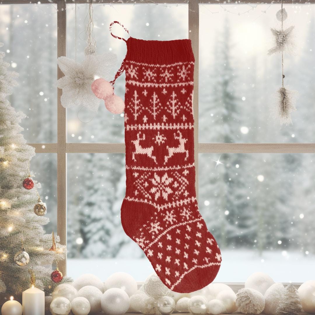 Reindeer Christmas Stocking Knitting Pattern: Fair Isle Holiday Decor ...
