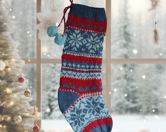 Schneeflocken-Weihnachtsstrumpf-Strickmuster: Fair Isle Holiday Decor (PDF-Muster)