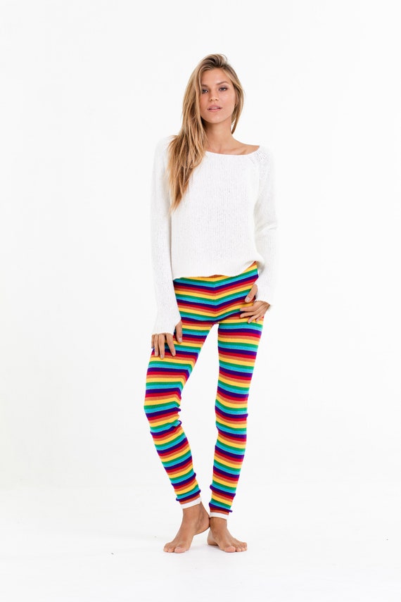 Rainbow Stripes Leggings Knitting 