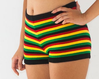 Rasta Stripes Boy Short Knitting Pattern -PDF Pattern Sizes XS to XL - Loungewear - Lounge Shorts - How to Knit Shorts - Crochet Shorts