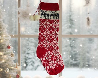 Elch-Schneeflocke-Weihnachtsstrumpf-Strickmuster: Fair Isle Holiday Decor (PDF-Muster)