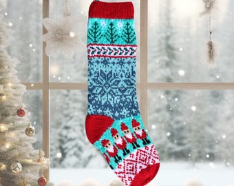 Nikolaus Schneeflocke Weihnachtsstrumpf Strickmuster: Fair Isle PDF (Digitaler Download)