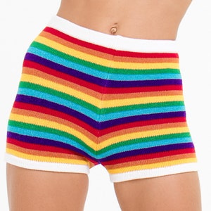 Women's Rainbow Boy Short Knitting Pattern -PDF Pattern Sizes XS to XL - Loungewear - Lounge Shorts - Pride Gifts - Crochet Shorts