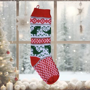 Dinosaur Christmas Stocking Knitting Pattern, Traditional Christmas Holiday Stocking PDF Pattern, Christmas Gift To Knit for Child
