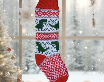 Dinosaurier-Weihnachtsstrumpf-Strickmuster: Holiday Knit (PDF-Muster)