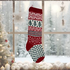 ヴィンテージクリスマスストッキング編み物パターン：フェアアイルホリデーデコレーション（PDFパターン）