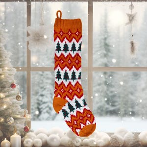 Christmas Stocking Knitting Pattern, Festive Christmas Tree PDF Holiday Stocking Pattern, Fair Isle Knitting Pattern, Christmas Home Decor