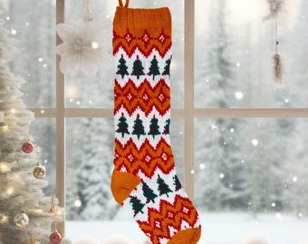 Weihnachtsstrumpf Strickmuster: Festliches Baumdesign (PDF-Muster)