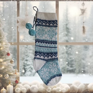 Schneeflocken-Weihnachtsstrumpf-Strickmuster: Fair Isle Weihnachtsdeko (PDF-Muster)