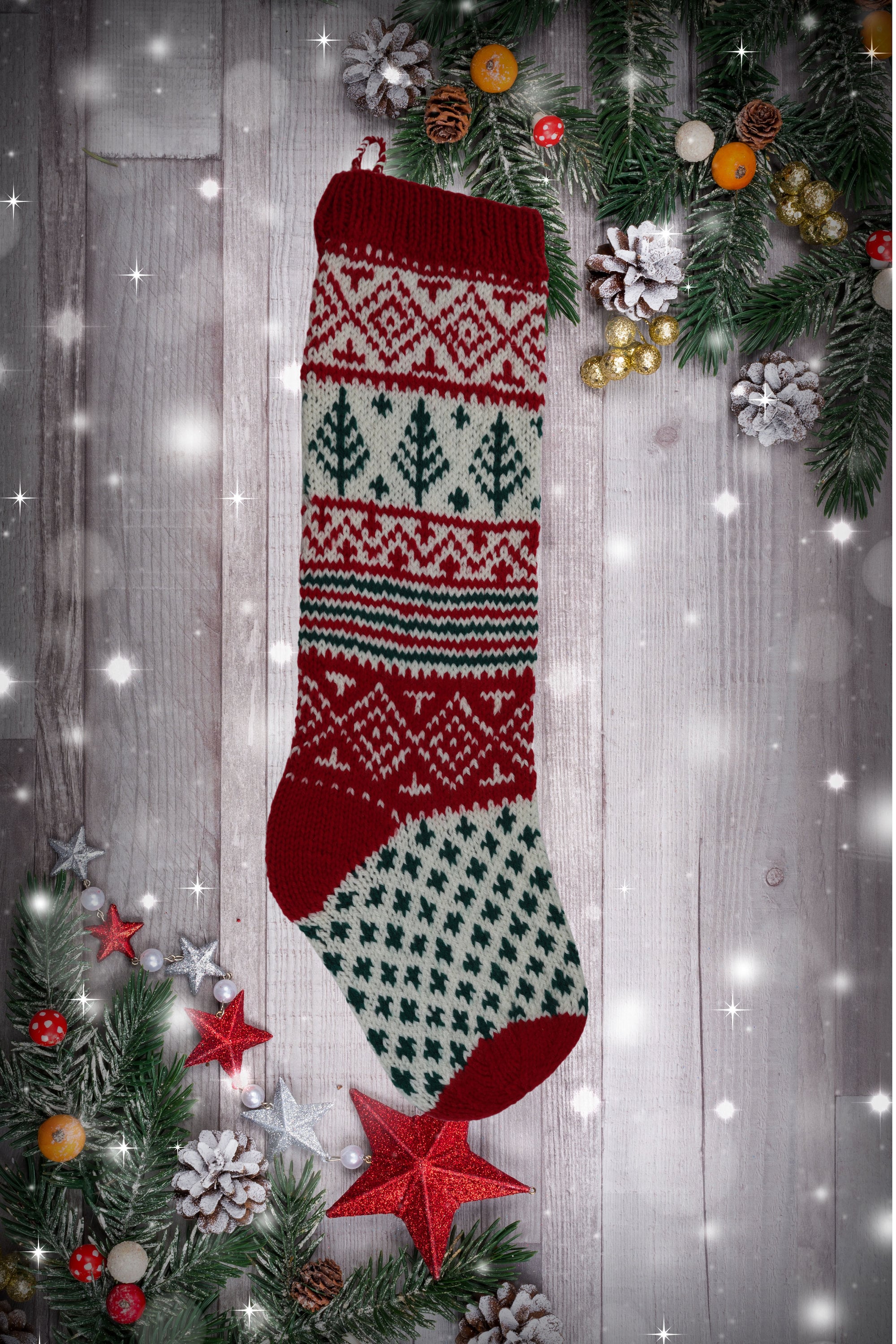 Vintage Christmas Stocking Knitting Pattern: Fair Isle Holiday Decor ...