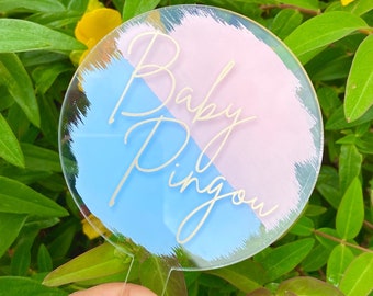 Circle Acrylic gender reveal cake topper cake/Round baby shower cake topper Birthday cake topper, clear acrylic cake topper, age cake topper