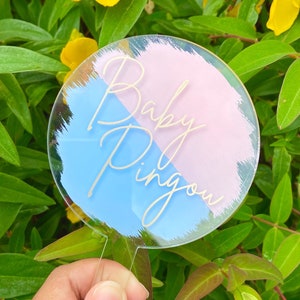 Circle Acrylic gender reveal cake topper cake/Round baby shower cake topper Birthday cake topper, clear acrylic cake topper, age cake topper