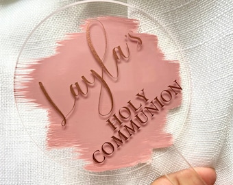 Circle Acrylic cake topper cake/Round baby shower cake topper Birthday cake topper, clear acrylic cake topper, Holy communion