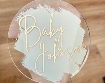 Circle Acrylic cake topper cake/Round baby shower cake topper Birthday cake topper, clear acrylic cake topper, age cake topper