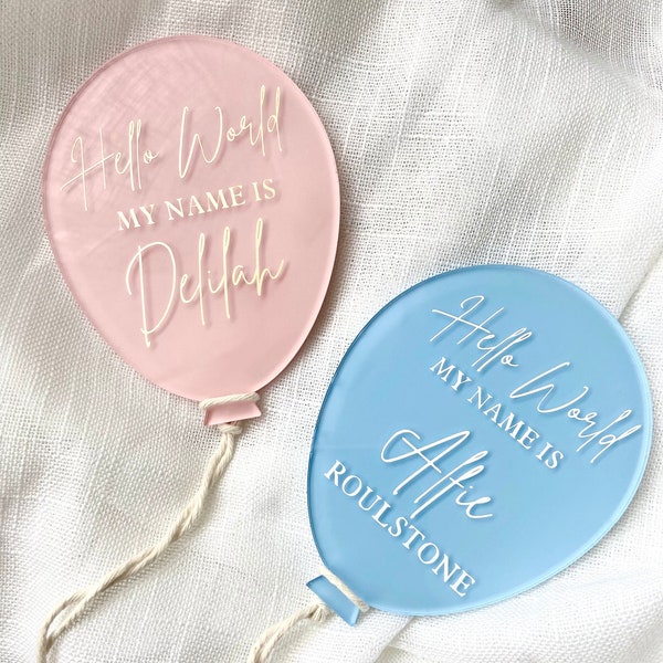 Painted Balloon Acrylic Disc for New Baby / Birth Announcement Gender Reveal / Hello World/Social Media Photo Prop/Baby Arrival Sign