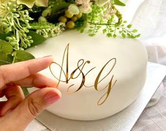 Personalised Double Initial Cake Charm Topper - Acrylic Mirror Gold- Various sizes & Colours -  Baking Supplies Anniversary Baby Wedding