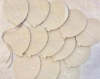 Painted Milestone Balloon Acrylic Discs for New Baby / Birth Announcement / Hello World/Social Media Photo Prop/Baby Arrival Sign