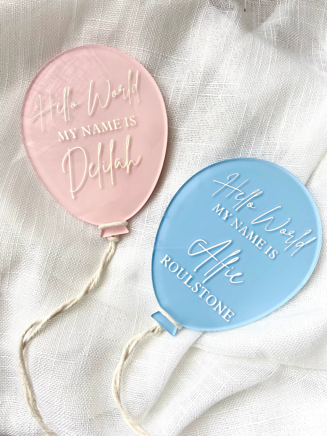 Painted Balloon Acrylic Disc for New Baby / Birth Announcement Gender ...