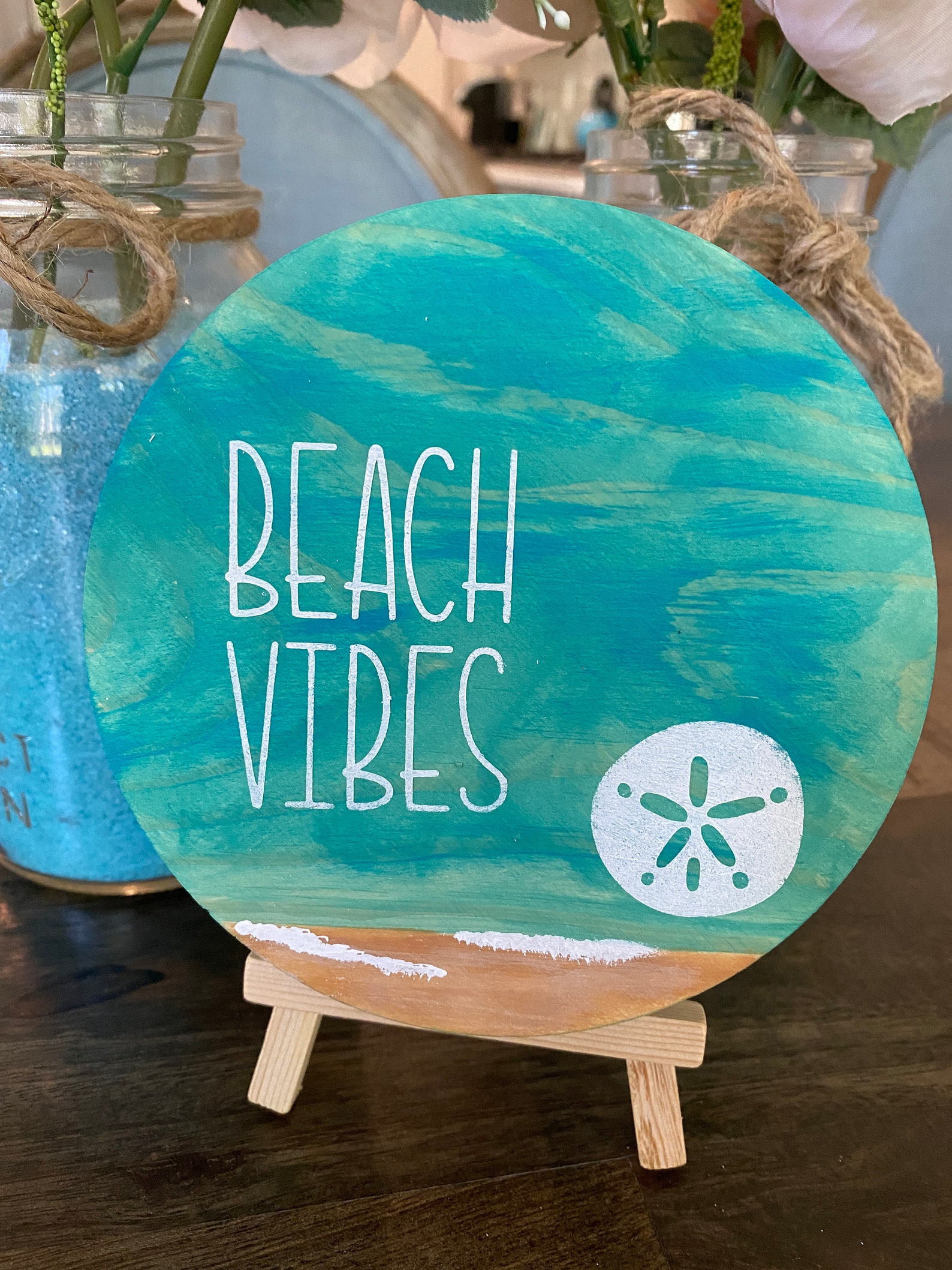 Small Wood Painted Beach Scene With Sayings Wood Rounds With Etsy