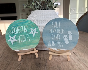 Hand Painted Beach Scene Wood Sign: Coastal Decor With Easel