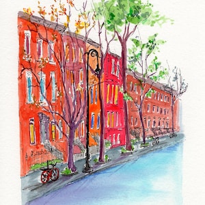 New York original watercolor painting, New York West Village painting, New York watercolor painting, New York travel gift, 6x8.5&quot;