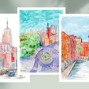 Ensemble de cartes postales aquarelles de New York, croquis de New York, carte de voeux de New York, carte de Noël, cadeau de voyage à New York, carte de peinture originale de New York