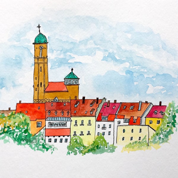 Bamberg, Germany original watercolor painting, 6x9 in