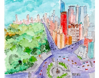 Conjunto de postales de acuarela de Nueva York, tarjetas de felicitación de Nueva York