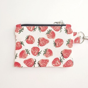 Bolsa con cremallera del día de San Valentín de fresa, bolsa blanca, billetera minimalista, soporte para tarjeta de crédito, soporte para monedas, llavero de monedero, soporte para auriculares