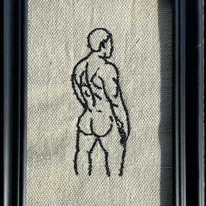 Framed embroidered, gay art, outline drawing art, 5&quot;x7&quot;