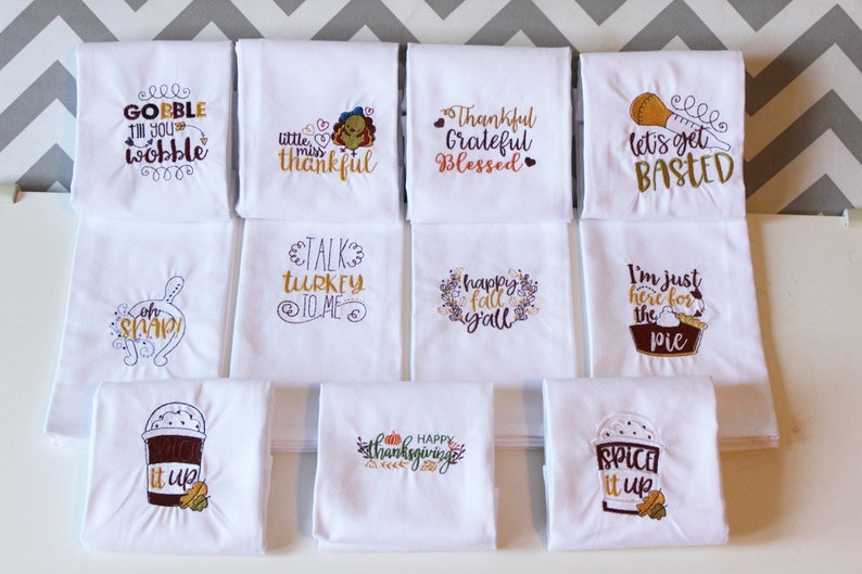 Thanksgiving Pumpkin Pie 100/% Cotton Embroidered Holiday kitchen towel