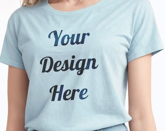 Light blue tshirt mockup png, Realistic digital high-quality mockup, Mockup women shirt