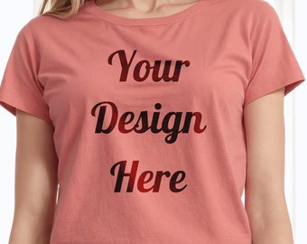 Women's T-Shirt Mockup: Mauve Design with Flat Lay