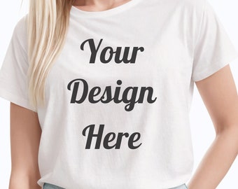 Female tshirt mockup, Model mockup white 3001 for women - Showcase Your Designs in Style