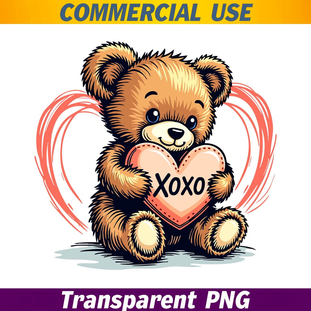 Teddy Bear Clipart | Cute Bear Holding Heart | Valentine Bear Coquette ...