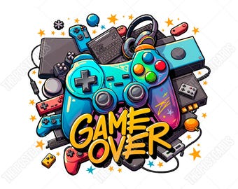 Joystick clipart Download, Vibrant Game Over Png, Urban Graphics, Graffiti Gaming Controller Sublimation Design, Digital Gamer, Gaming Lover