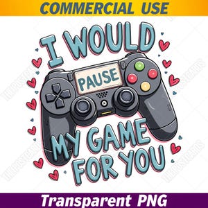 Può includere: Un controller per videogiochi nero e grigio con una grafica blu e rosa che dice "Pauserei il mio gioco per te".