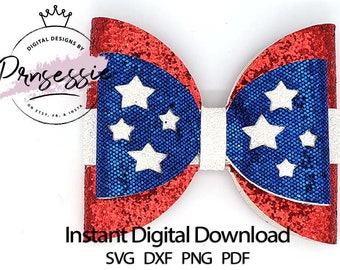 Digitale SVG, PDF, DXF, Stars and Stripes Bow Template, digitale boog sjabloon, boog svg, 4 juli svg, cricut boog, cricut ambachten, haar boog