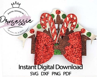 Digital SVG, DXF, PDF Gingerbread Candy Cane Bow Template, winter svg, christmas svg, christmas, bow, bow template, digital bow, gingerbread