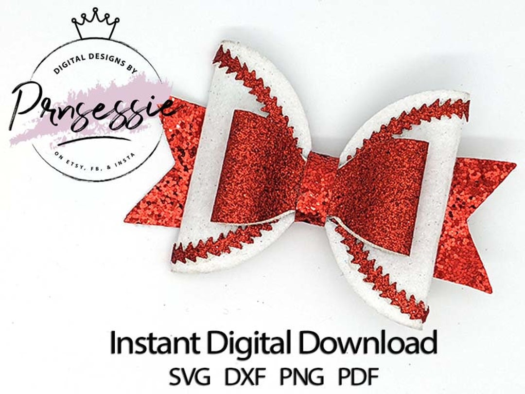 Digital SVG, DXF, PDF Baseball Hair Bow Template, Baseball Bow, Bow ...