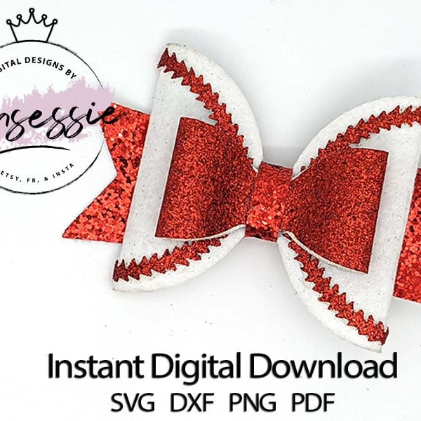 Digital SVG, DXF, PDF Baseball Hair Bow Template, baseball bow, bow template, softball bow, sport bow, digital bow template, pattern, svg