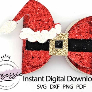 Digital SVG DXF PDF Christmas Santa Bow Template, winter, digital bow template, christmas bow, xmas svg, christmas svg, ho ho ho svg